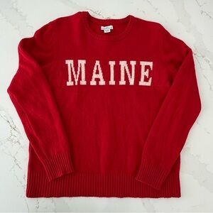 LL Bean Signature Red Women's Merino Wool Sweater with 'MAINE' Design
